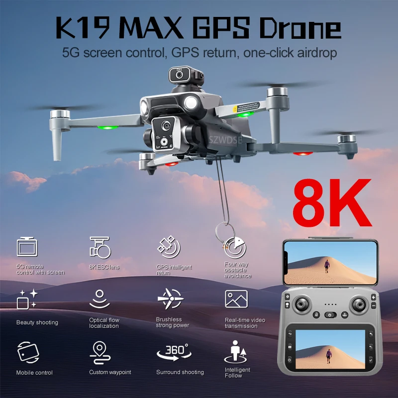 kf-S2dfa1fead5a94b4aa02bd464d9c6c05dR New K19 MAX GPS Drone Professional 8K Camera Aerial FPV Brush Avoiding Obstacle with Large Screen Remote Control Folding Drone - Image 1